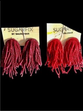 2 Pairs Sugarfix by BaubleBar Beaded Tassel Earrings Red & Bugrundy